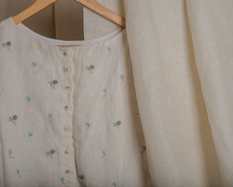 Ivory Embroidered Linen Blouse
