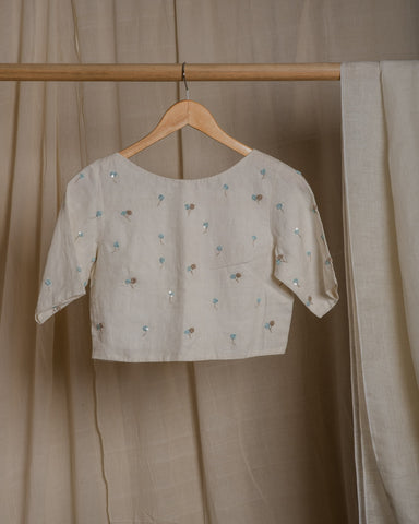 Ivory Embroidered Linen Blouse